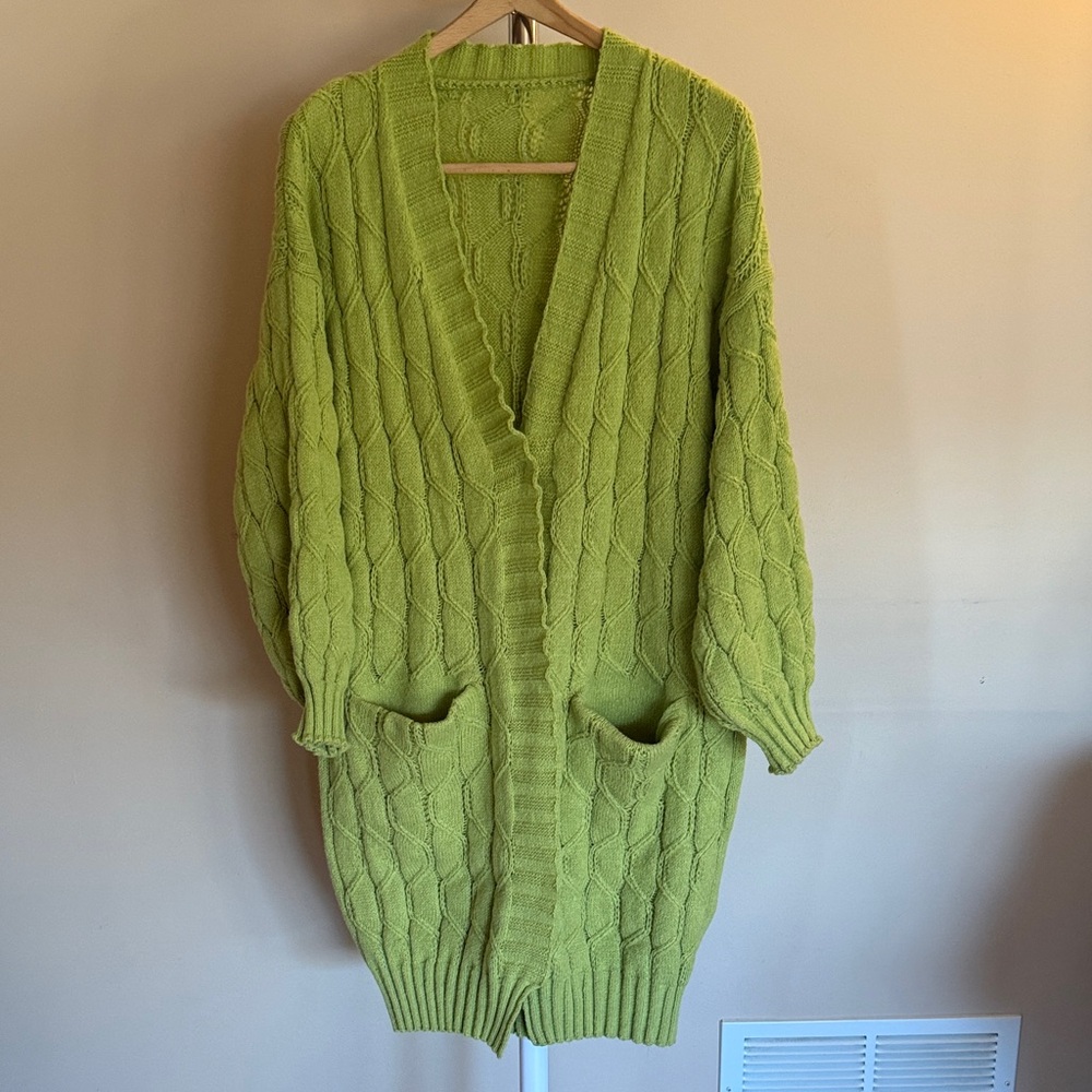 Lime Green Cable Knit Women's Sweater